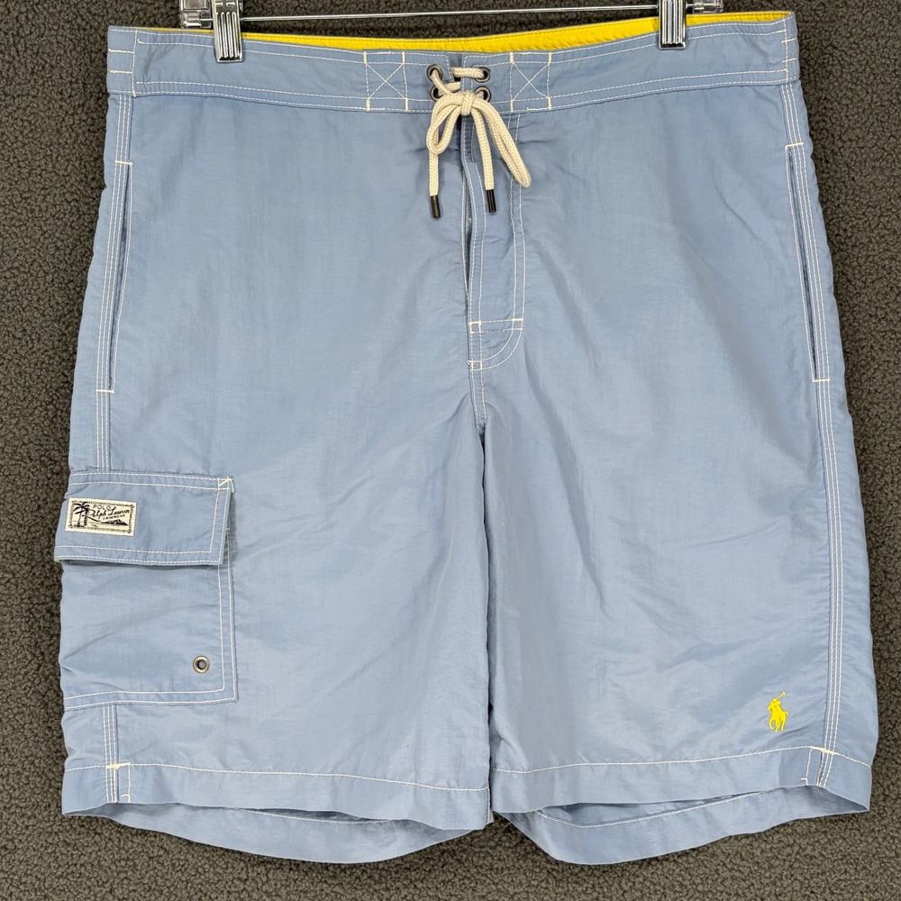 Polo Ralph Lauren Mens Swim Trunks Light Blue Nylon Cargo Board Shorts Small